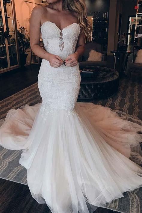 Spaghetti Strap Wedding Dress Mermaid Strapless Lace Wedding Dress Wedding Dresses Mermaid
