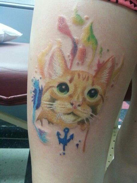 Watercolor Cat Tattoo Idea