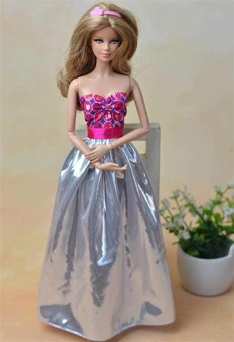 High Quality Pink Silver Sexy Off Shoulder Party Dress For Barbie Doll Princess Dress Vestido