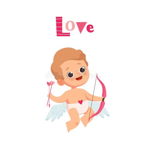 Little Boy Angel Holds A Bow And Arrow In His Hands A Holiday Card For