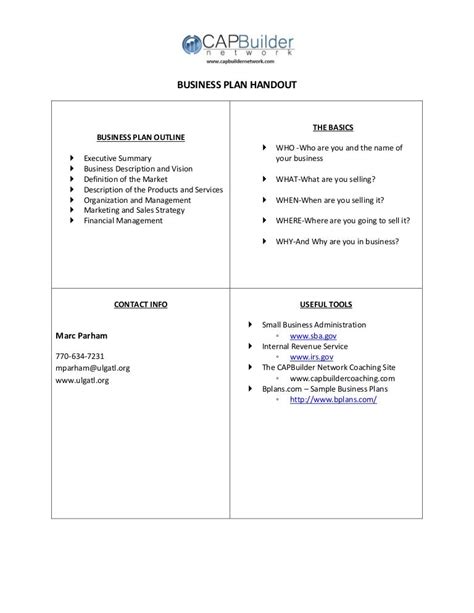 Business Plan Workshop Handout
