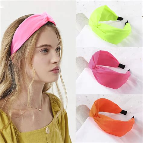 2020 New Women Fluorescent Color Bowknot Wide Brimmed Hairband Cross Knotted Head Band Girls