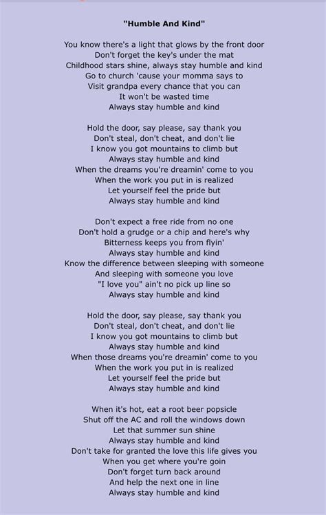 Tim Mcgraw Humble And Kind Country Music Quotes Great Song Lyrics