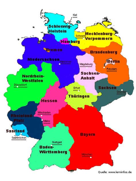 Die 16 Deutschen Bundesländer Mit Ihren Landeshauptstädten Flüsse
