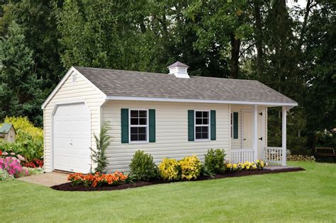 12x24 Vinyl Cottage Shed With Porch And Garage Cottage Pool Houses