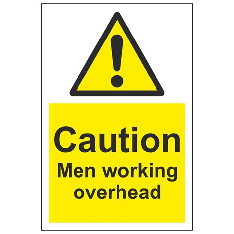 Warning men working overhead sign available in various sign materials, choose options from above any size can be custom made in this safety sign just call us with your requirements. Caution Men working overhead - Linden Signs & Print