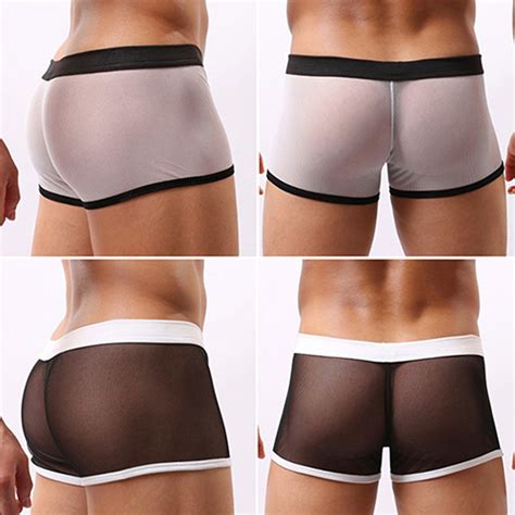 Mens Sheer See Through Mesh Underwear Stretch Breathable Boxers Briefs Tanga