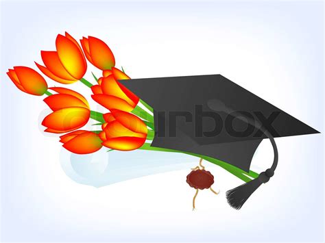 Bildung Thema Tulpen Diplom Hut Und Diplom Stock Vektor Colourbox