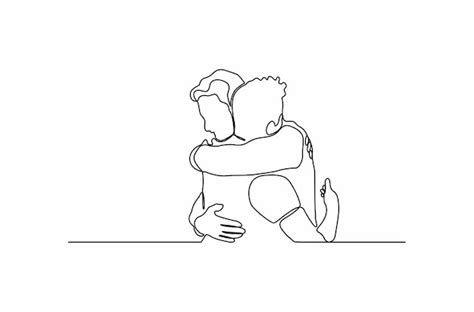 Premium Vector Continuous Line Drawing Of Two People Hugging Each