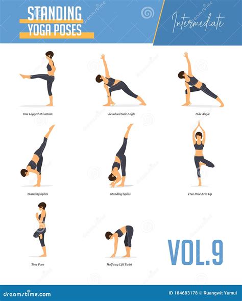 Yoga Poses For Concept Of Balancing And Standing Poses In Flat Design