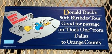 Walt Disney Donald Ducks 50th Birthday Tour Plane Ticket 1984 Duck One
