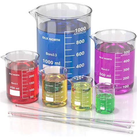 Borosilicate Glass Beaker Set Pack Of 6 Graduated Low Form Measuring Beakers In Various