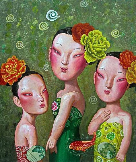 Modern Handmade Painting Chinese Painting Three Chinese Women On Oil