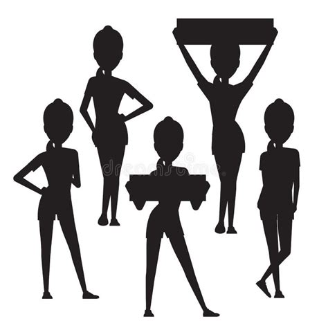 Silhouettes Set Girl In Shorts And A T Shirt Stock Vector