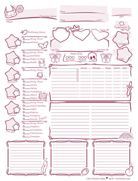 Cute Stylized Character Sheet Dnd Character Sheet Character Sheet
