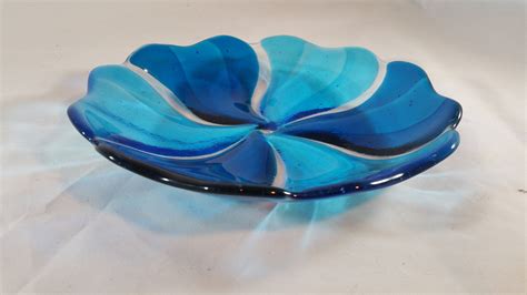 Fused Glass Bowl Turquoise Blue Lotus Flower Fruit Serving Etsy In 2020 Fused Glass Bowl