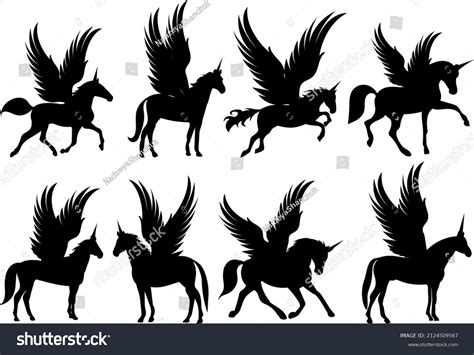 Pegasus Set Silhouette Isolated Vector Stock Vector Royalty Free