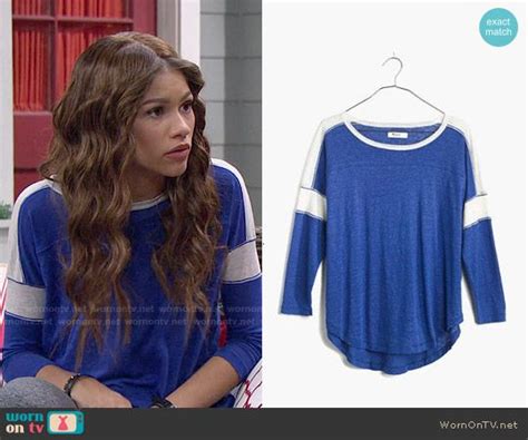 Kcs Blue T Shirt With White Striped Sleeves On Kc Undercover Zendaya
