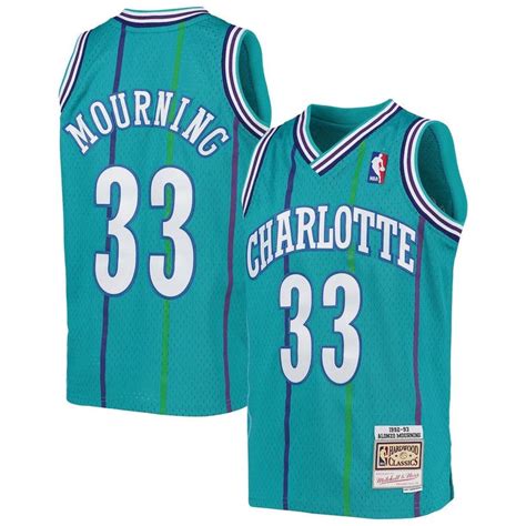 Mitchell And Ness Kids Youth Alonzo Mourning Teal Charlotte Hornets 1992
