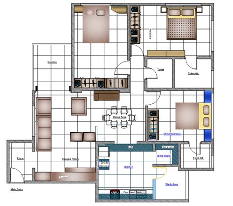 3 Bedroom House Plans With Furniture Layout Drawing Dwg File Cadbull