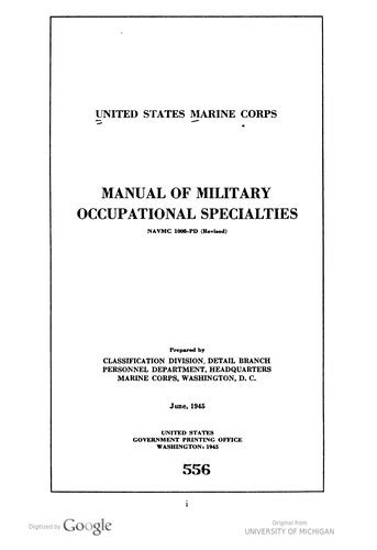 Manual Of Military Occupational Specialties 1945 Edition Open Library
