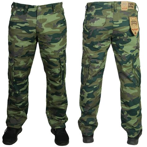 New Kam Mens Casual Camo Cargo Combat Pants Green Camouflage Waist 30