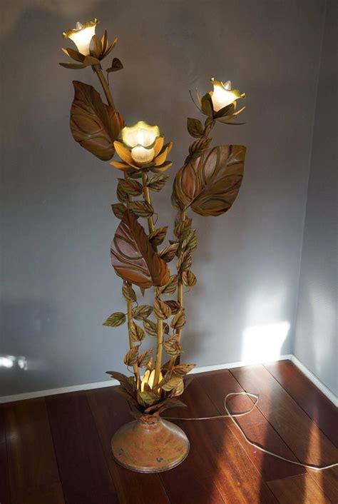 Led Flower Floor Lamp Midcentury Hand Painted Metal Flower Floor Lamp