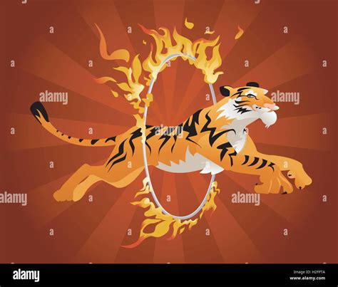 Tiger Jumping Through A Hoop Of Fire Stock Vector Image Art Alamy