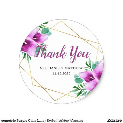 Geometric Purple Calla Lily Thank You Wedding Classic Round Sticker