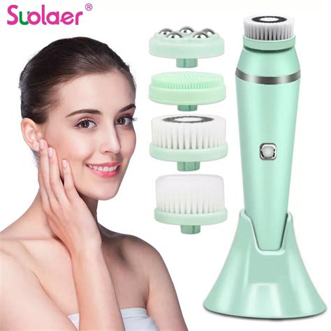electric 4in1 face cleansing brush sonic blackhead exfoliating silicone face cleaner skin