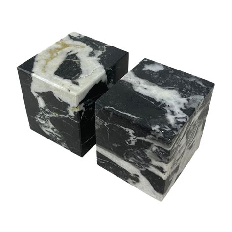 Set Of Very Heavy Black And White Marble Cube Bookends Lilys Vintage