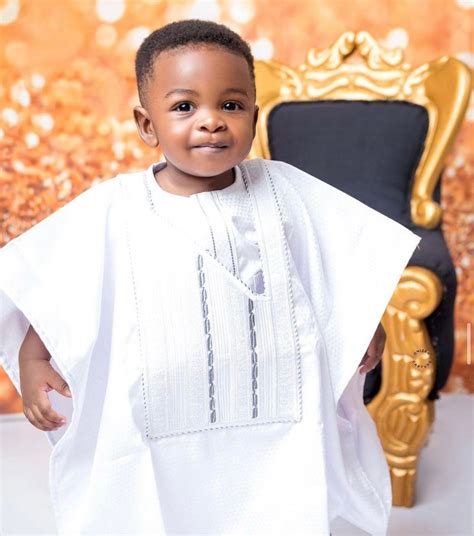 White Agbada For Boys 1st African Kids Traditional Attire For African