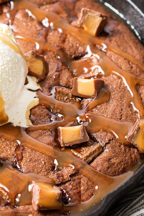 Skillet Brownie Recipe Caramel And Chocolate The Chunky Chef