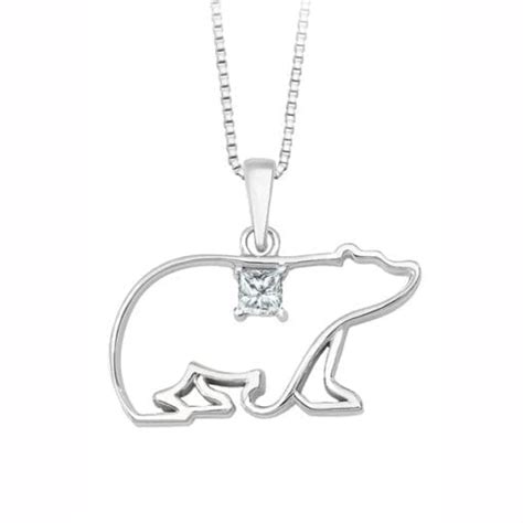 Canadian Diamond Solitaire Polar Bear Pendant In Sterling Silver 008