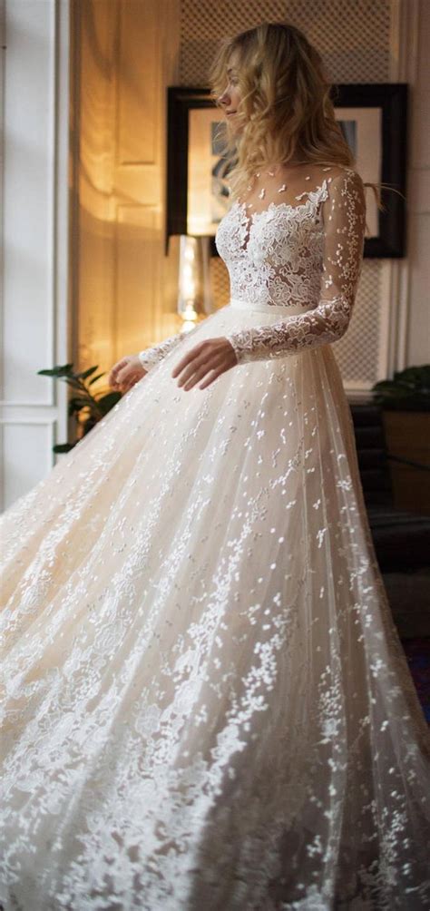 A Line Lace Wedding Dress With Long Sleeves Wedding Dresses Lace