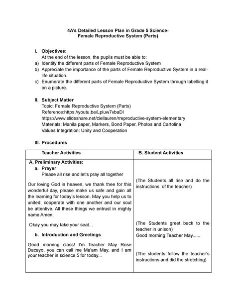Detailed Lesson Plan Final 4as Detailed Lesson Plan In Grade 5