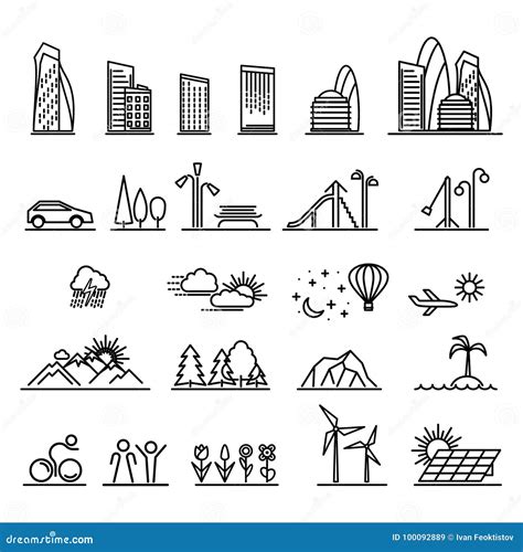 Urban Line Icons Stock Vector Illustration Of Outline 100092889