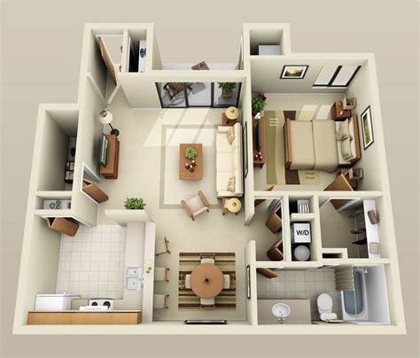 25 Apartamento De Um Quarto Com Carpete One Bedroom House Plans 3d