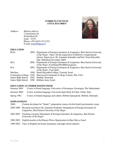 This is an example of an academic curriculum vitae. Academic CV example