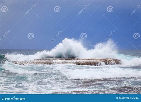 Waves Crashing On Rock Stock Photo Image Of Splashing 96587962