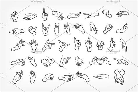 Different Hand Gestures Graphic Illustration Vector Illustration Raster