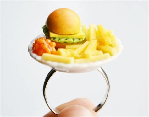 Burger And Chips Ring Miniature Fimo Polymer Clay Food Jewellery