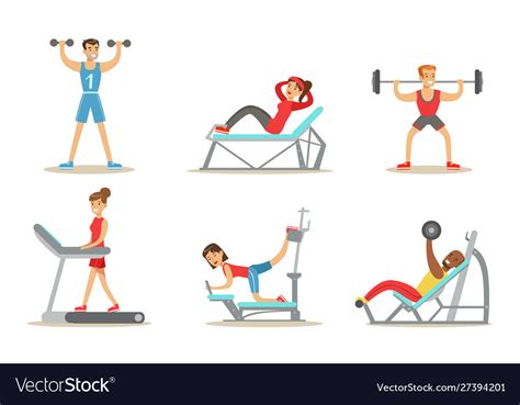People Exercising In Gym With Equipment Royalty Free Vector