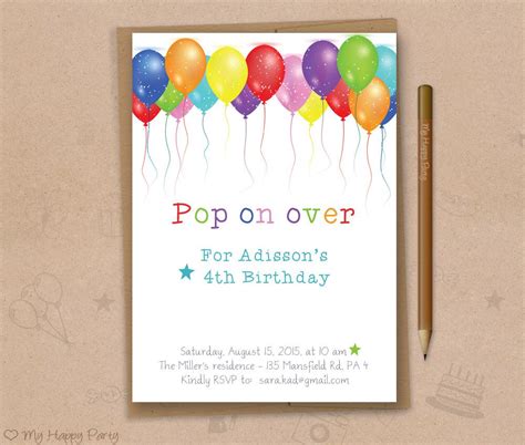 Balloon Birthday Invitation Balloons Party Balloon Birthdayprintable