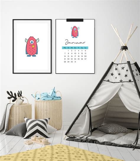 Ausmalkalender für kinder, bastle ein geschenk mit den jahreskalendervorlagen 2019 ausdrucken und ausmalen. Kinder-Kalender 2019 "Monster" + 12 Ausmalbilder (Druckvorlage, A4) | Filizity.com | Interior ...