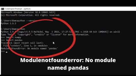 Modulenotfounderror No Module Named Pandas How To Install Pandas From Cmd Youtube