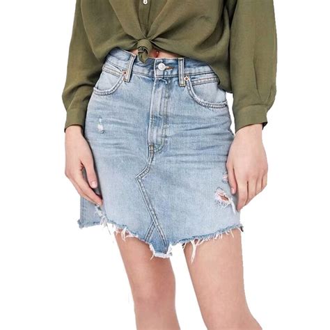 sexy asymmetric hole denim skirts womens button skinny straignt mini skirt 2018 casual chic