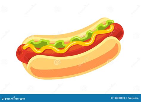 Classic Hotdog Isolated On White Background Fast Food Vector Object