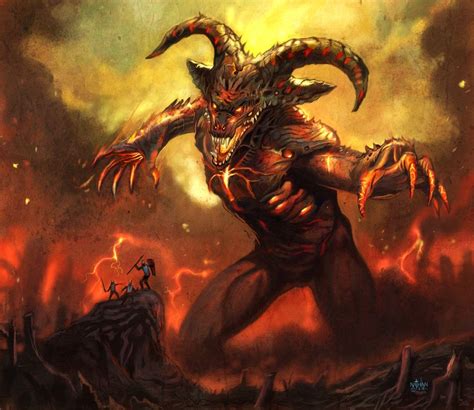 Demon Hell Fantasy Artwork Fire Demon Colossus
