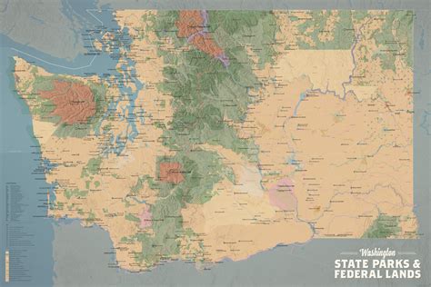 Washington State Parks And Federal Lands Map 24x36 Poster Best Maps
